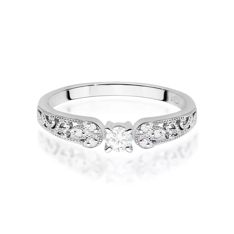 Pierścionek z białego złota, diament laboratoryjny 0,10ct