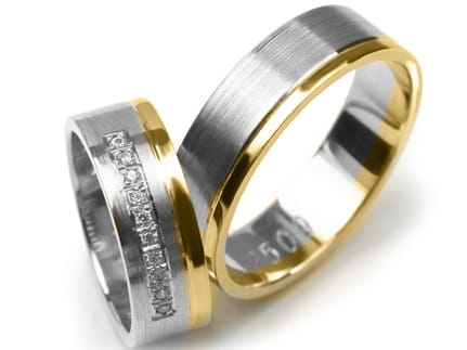 Przejdź do produktu Dwukolorowe złote obrączki ślubne płaskie z cyrkoniami 6mm Premium