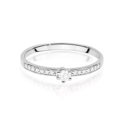 Pierścionek z białego złota, diament laboratoryjny centralny 0,10ct