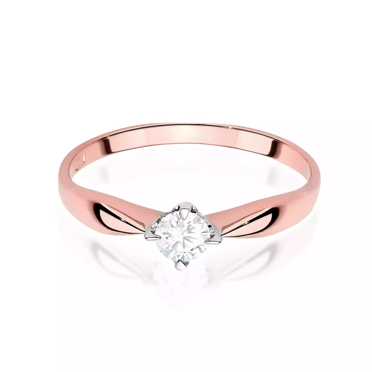 Pierścionek z różowego złota, diament laboratoryjny 0,15ct