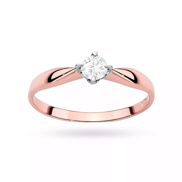 Pierścionek z różowego złota, diament laboratoryjny 0,15ct