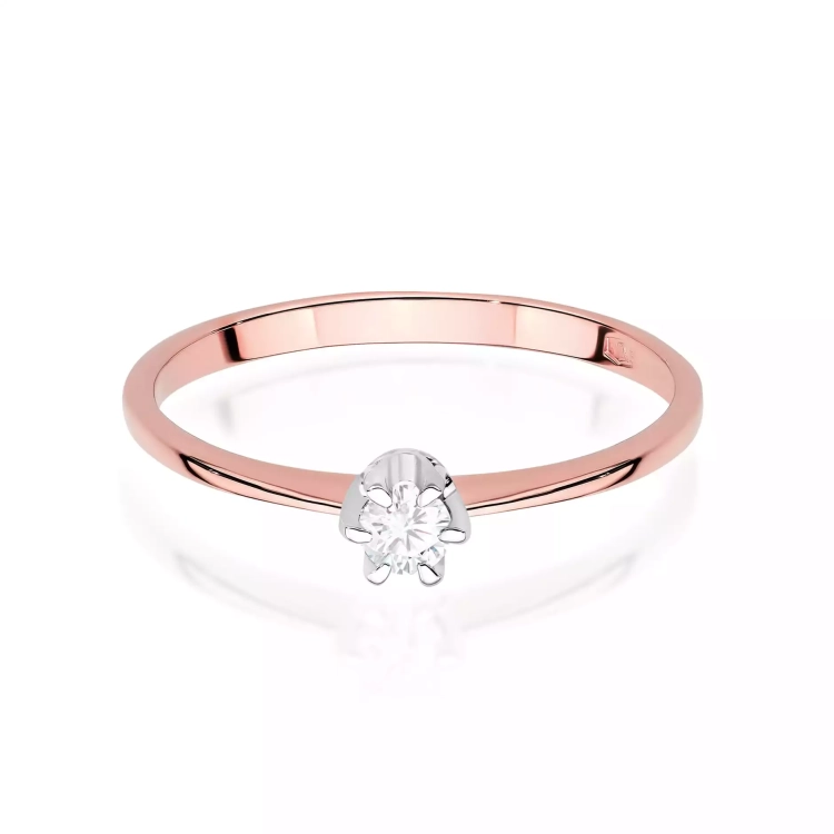 Pierścionek z różowego złota, diament laboratoryjny 0,10ct