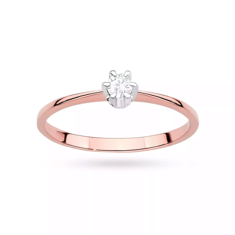 Pierścionek z różowego złota, diament laboratoryjny 0,10ct