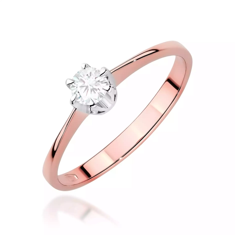Pierścionek z różowego złota, diament laboratoryjny 0,20ct