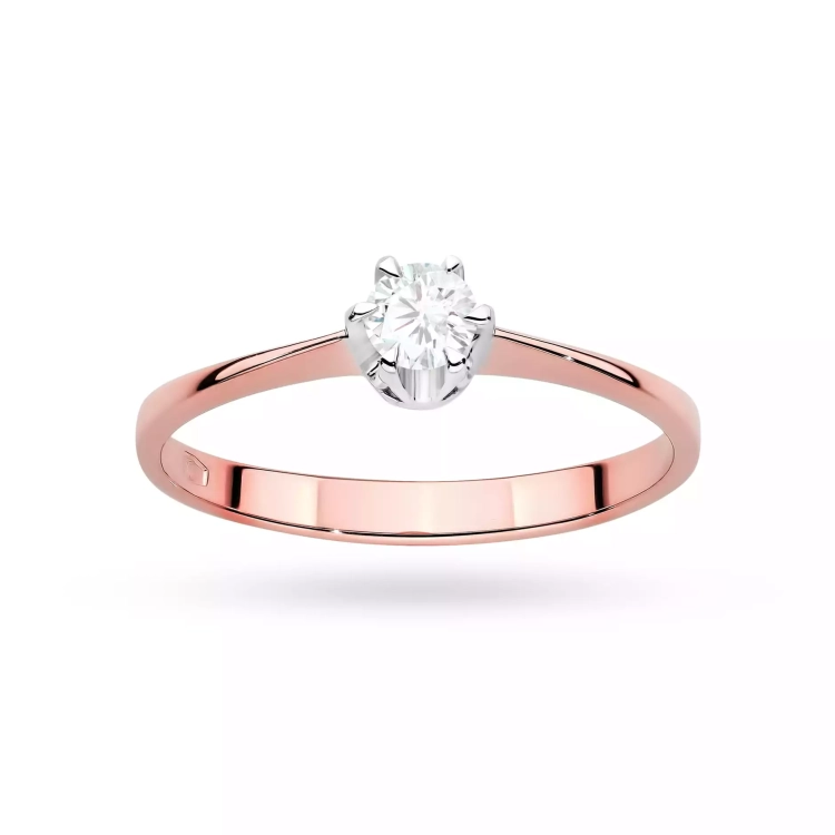 Pierścionek z różowego złota, diament laboratoryjny 0,20ct