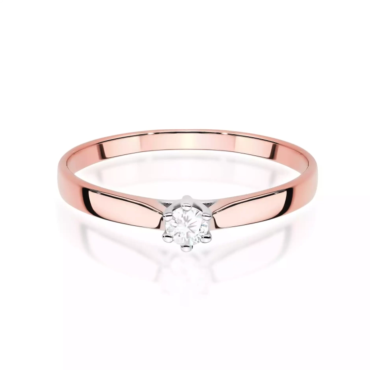 Pierścionek z różowego złota, diament laboratoryjny 0,10ct