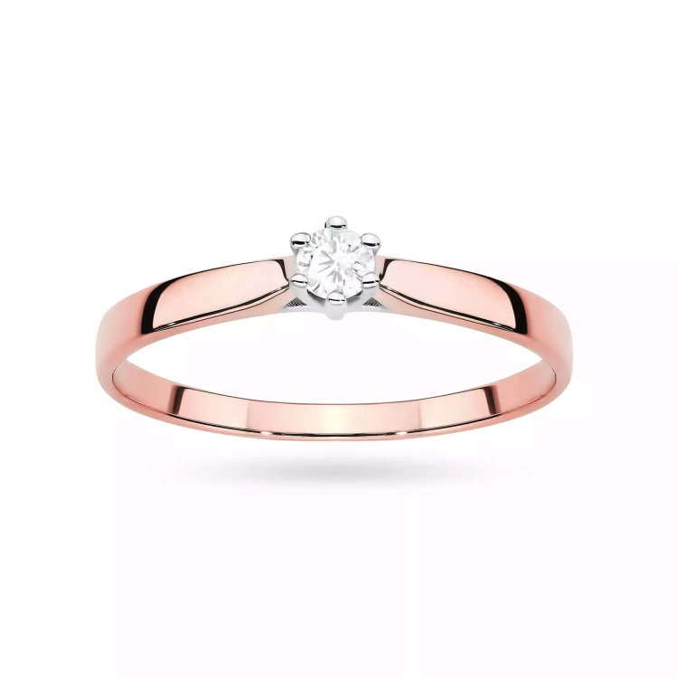 Pierścionek z różowego złota, diament laboratoryjny 0,10ct