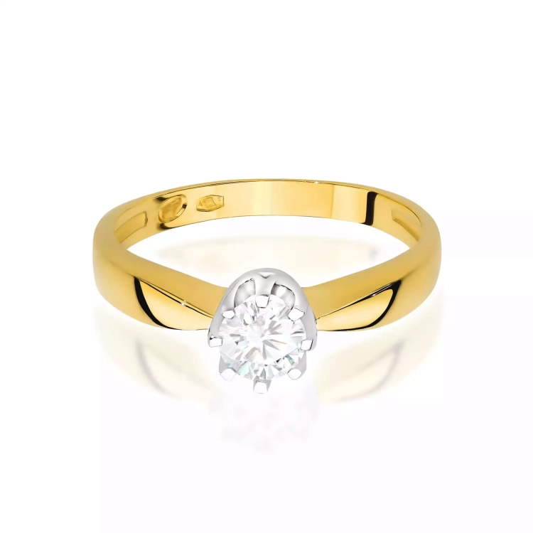 Pierścionek z żółtego złota, diament laboratoryjny 0,30ct