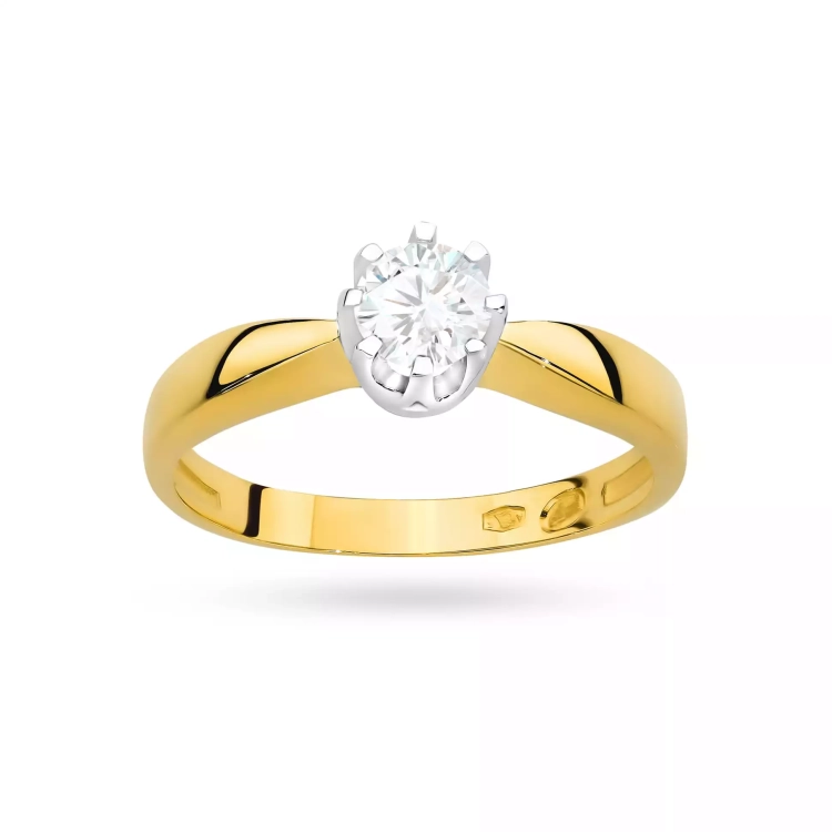 Pierścionek z żółtego złota, diament laboratoryjny 0,30ct