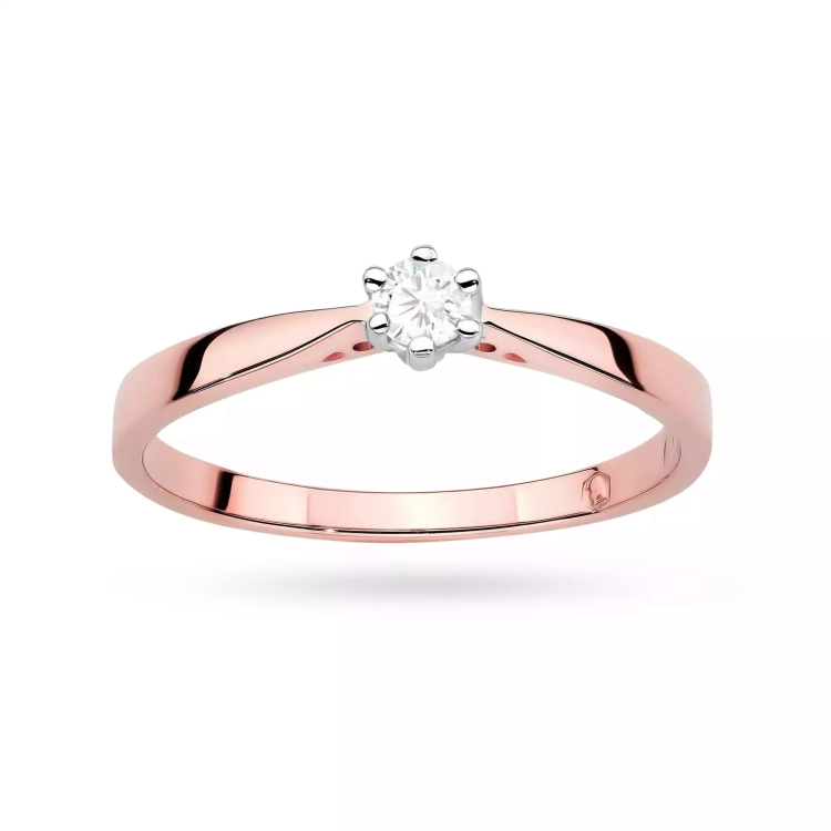 Pierścionek z różowego złota, diament laboratoryjny 0,10ct