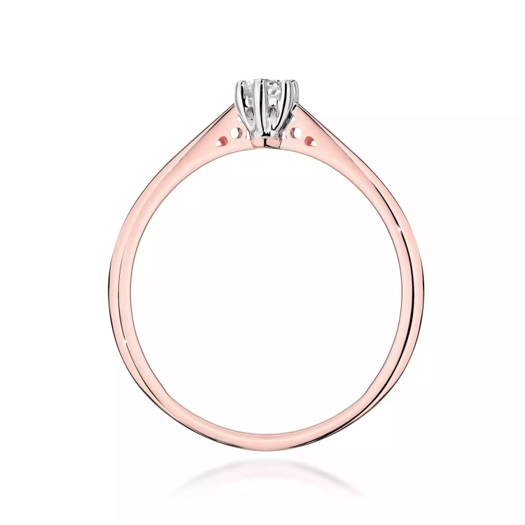 Pierścionek z różowego złota, diament laboratoryjny 0,10ct