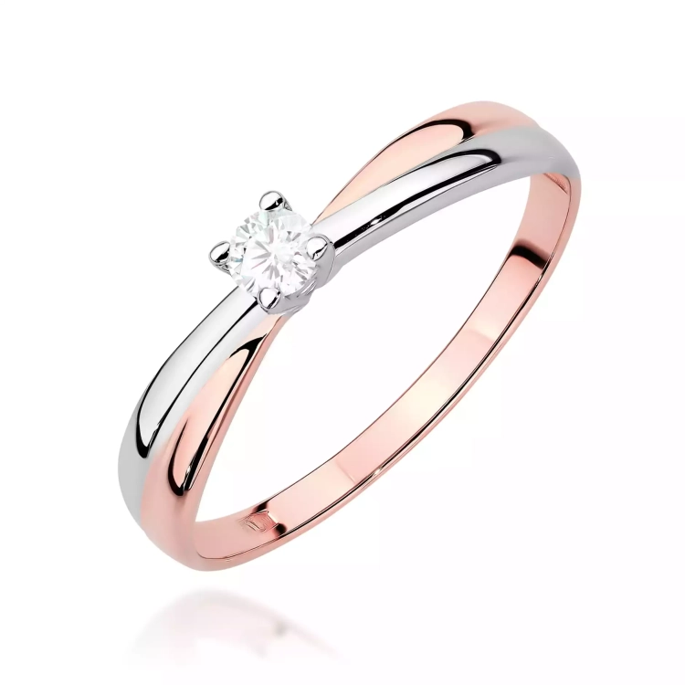 Pierścionek z różowego złota, diament laboratoryjny 0,10ct