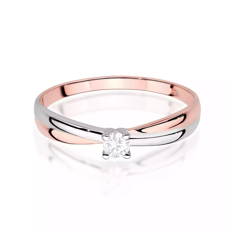 Pierścionek z różowego złota, diament laboratoryjny 0,10ct