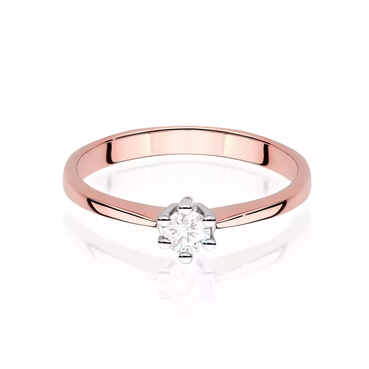 Pierścionek z żółtego złota, diament laboratoryjny 0,15ct