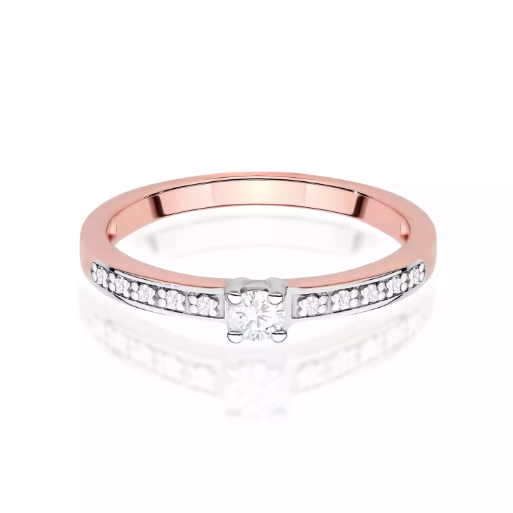 Pierścionek z różowego złota, diament laboratoryjny centralny 0,08ct