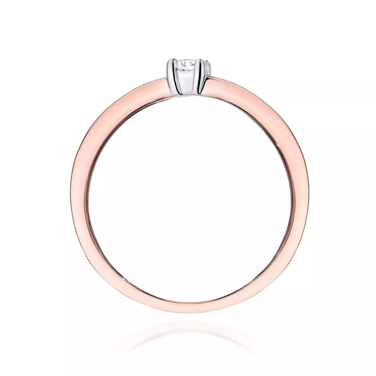 Pierścionek z różowego złota, diament laboratoryjny centralny 0,08ct