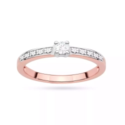 Pierścionek z różowego złota, diament laboratoryjny centralny 0,08ct