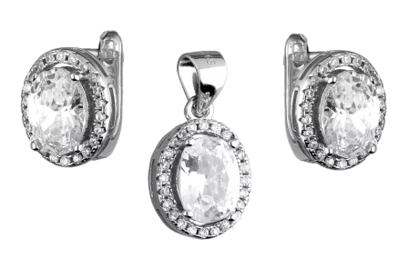 Przejdź do produktu Komplet srebrnej biżuterii kolczyki + zawieszka, cyrkonie