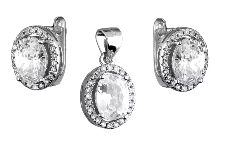 Komplet srebrnej biżuterii kolczyki + zawieszka, cyrkonie