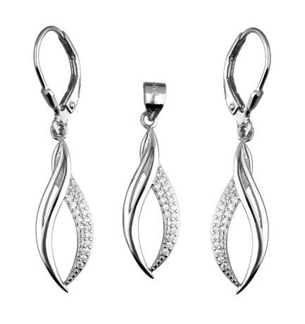 Przejdź do produktu Elegancki komplet srebrnej biżuterii kolczyki + zawieszka, cyrkonie