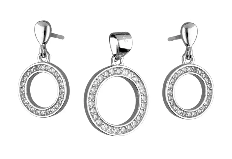 Komplet srebrnej biżuterii kolczyki + zawieszka, kółka z cyrkoniami