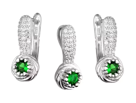 Przejdź do produktu Komplet srebrnej biżuterii kolczyki + zawieszka szmaragdowa cyrkonia
