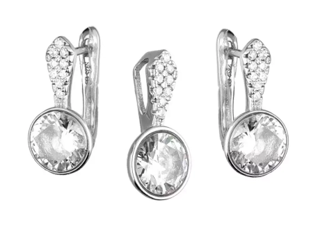 Przejdź do produktu Srebrny komplet kolczyki + zawieszka, cyrkonie 