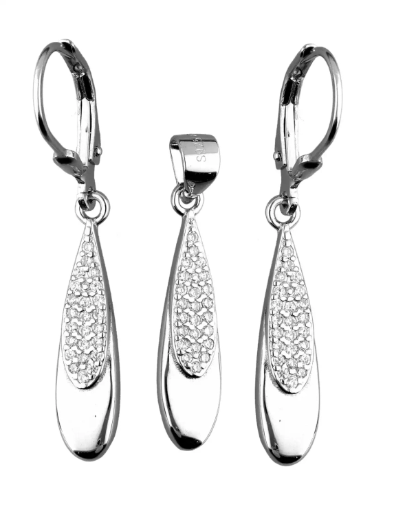 Srebrny komplet kolczyki + zawieszka, cyrkonie