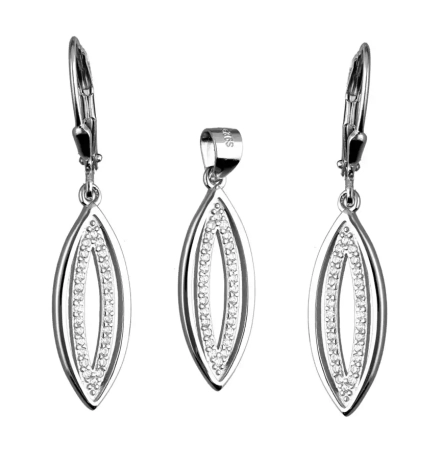 Przejdź do produktu Srebrny komplet kolczyki + zawieszka, łezki z cyrkoniami 