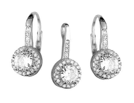 Przejdź do produktu Komplet srebrnej biżuterii kolczyki + zawieszka, cyrkonie, ślub