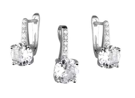 Przejdź do produktu Komplet srebrnej biżuterii kolczyki + zawieszka, cyrkonie, ślub