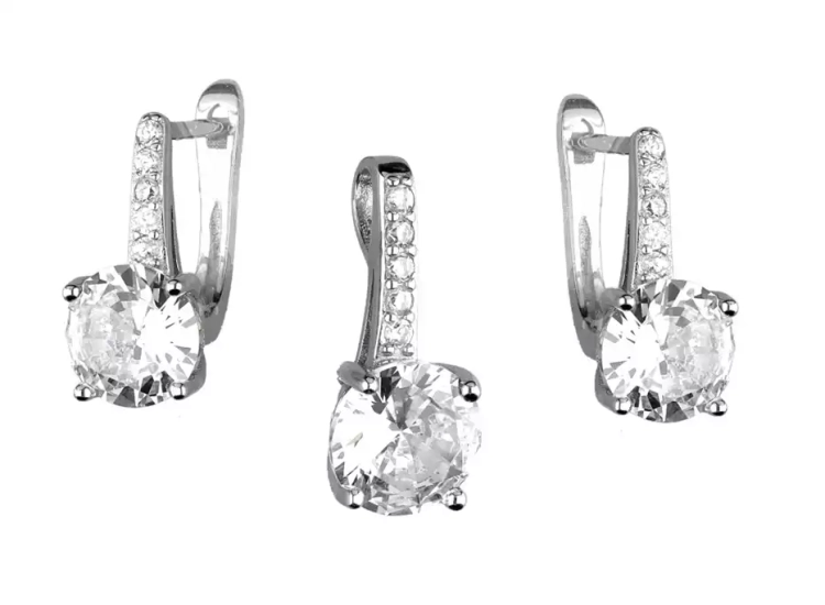 Komplet srebrnej biżuterii kolczyki + zawieszka, cyrkonie, ślub