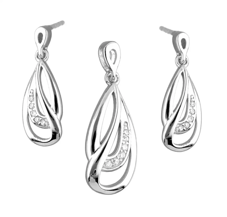 Srebrny komplet kolczyki + zawieszka, komplet z cyrkoniami