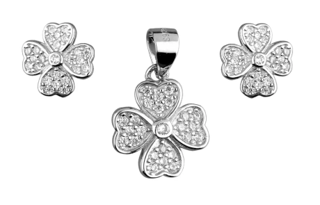 Przejdź do produktu Srebrny komplet kolczyki + zawieszka, koniczyna cyrkonie 