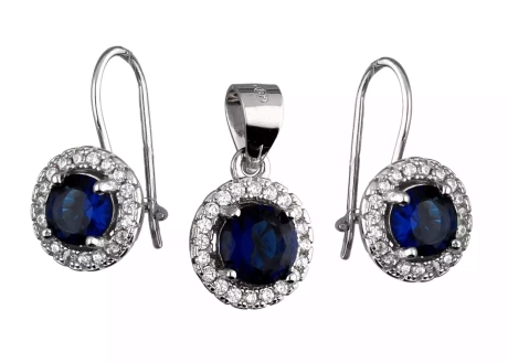 Przejdź do produktu Komplet srebrnej biżuterii kolczyki + zawieszka, szafirowa cyrkonia