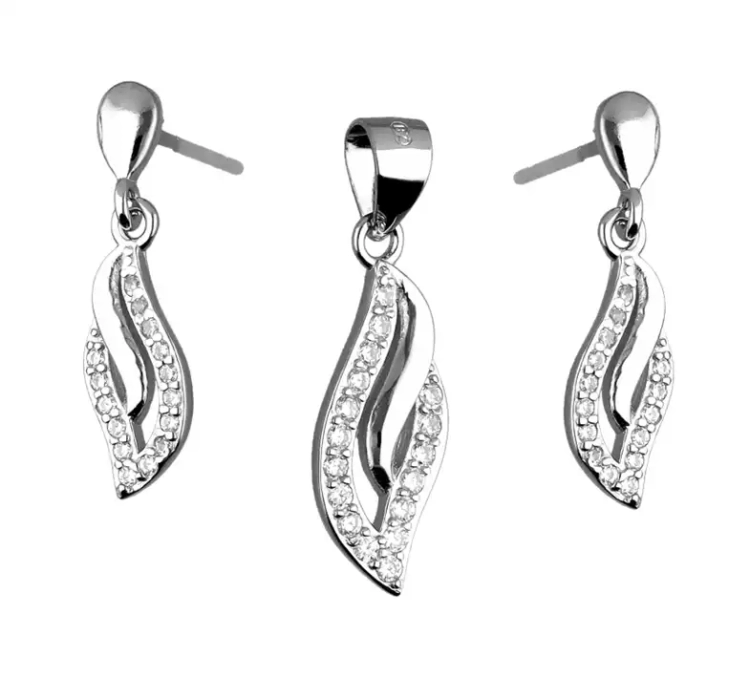 Komplet srebrnej biżuterii kolczyki + zawieszka, białe cyrkonie