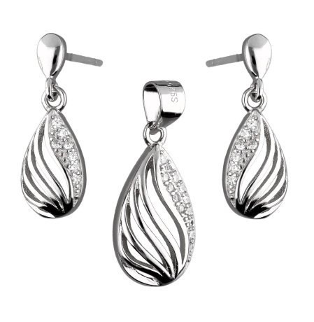 Przejdź do produktu Komplet srebrnej biżuterii kolczyki + zawieszka, cyrkonie 