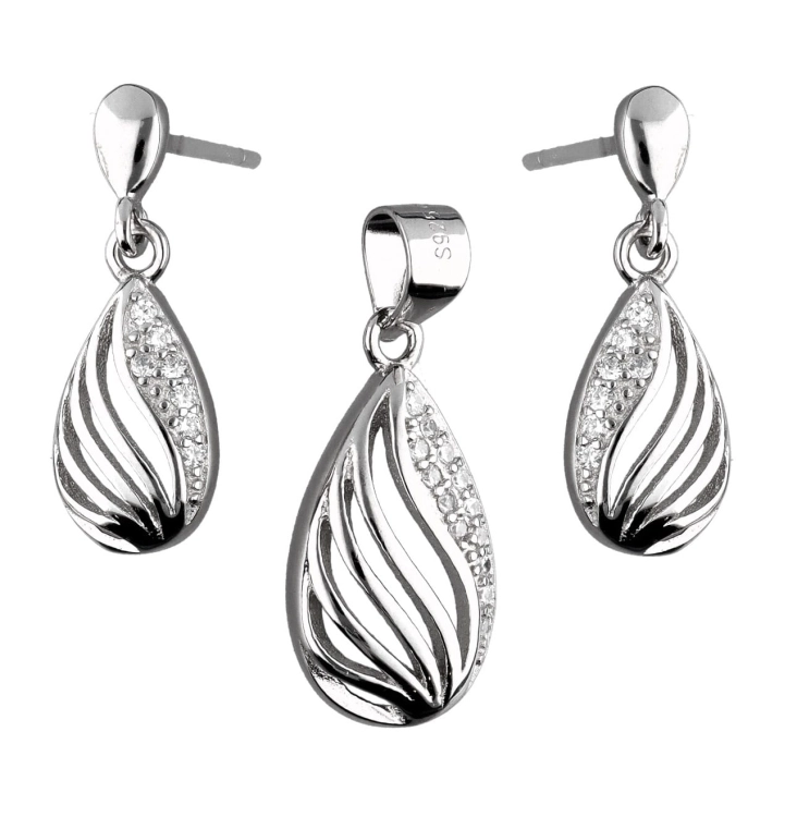 Komplet srebrnej biżuterii kolczyki + zawieszka, cyrkonie