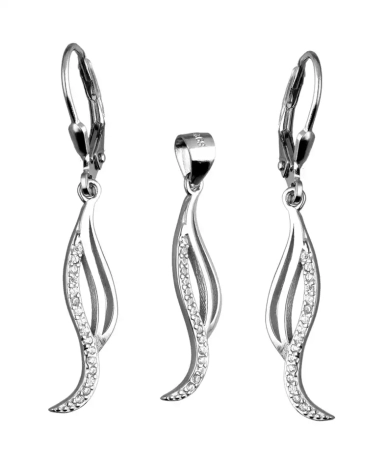 Przejdź do produktu Komplet srebrnej biżuterii kolczyki + zawieszka, cyrkonie