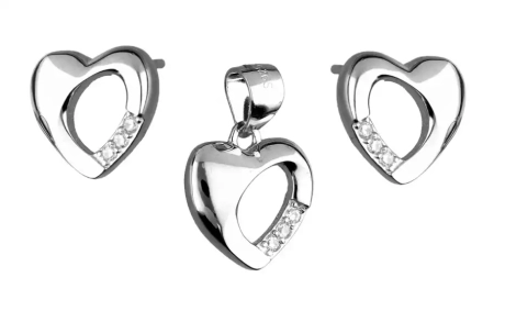 Przejdź do produktu Komplet srebrnej biżuterii kolczyki + zawieszka, serce 