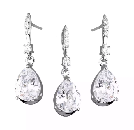 Przejdź do produktu Komplet srebrnej biżuterii kolczyki + zawieszka, duża cyrkonia