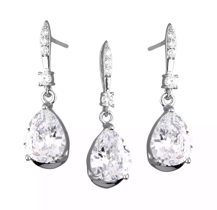 Komplet srebrnej biżuterii kolczyki + zawieszka, duża cyrkonia