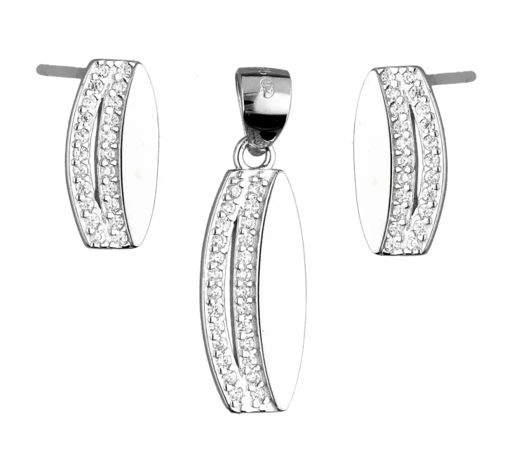 Komplet srebrnej biżuterii kolczyki + zawieszka z cyrkoniami