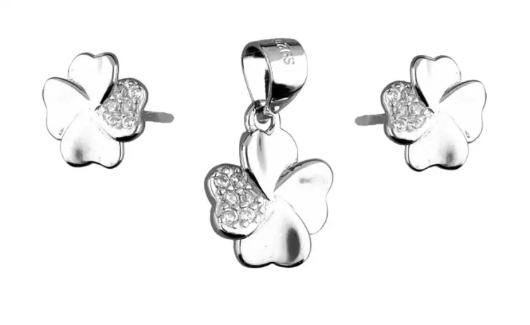 Srebrny komplet kolczyki + zawieszka, koniczyna