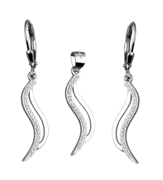 Elegancki srebrny komplet biżuterii, kolczyki + zawieszka do łańcuszka