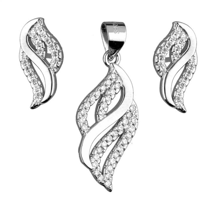 Srebrny komplet biżuterii, kolczyki + zawieszka do łańcuszka, cyrkonie