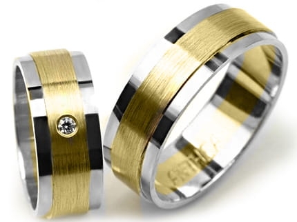 Przejdź do produktu Dwukolorowe obrączki ślubne płaskie z cyrkonią 7mm Premium