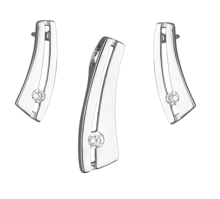 Prosty, klasyczny komplet srebrny kolczyki i zawieszka z cyrkonią