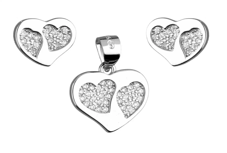 Srebrny komplet, kolczyki i zawieszka, serce