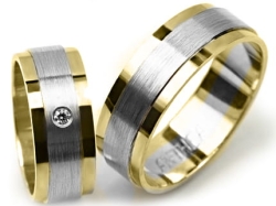 Dwukolorowe obrączki ślubne płaskie z cyrkonią 7mm Premium P-ANTHEA-k